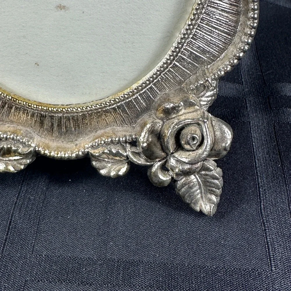Victorias Secret Vintage Silver Rose Oval Picture‎ Frame Floral Ornate 5x7